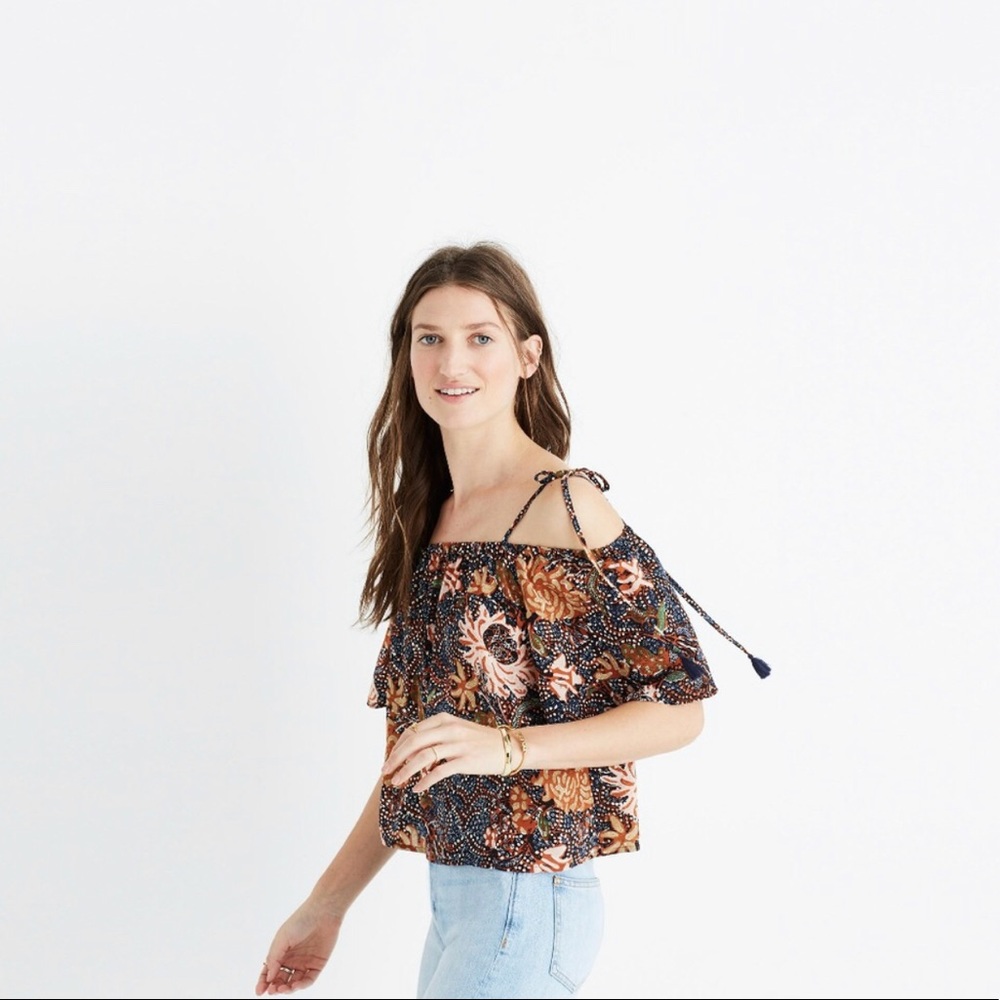 Madewell Sea Floral Cold-Shoulder Blouse XL 14-16
